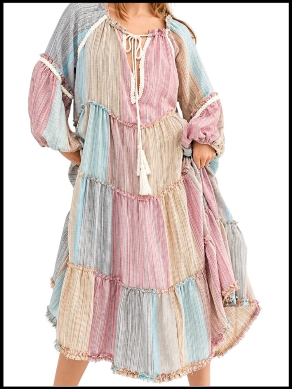 Free People In The Moment Pastel Stripe Tiered Maxi Dress M - Picture 10 of 12